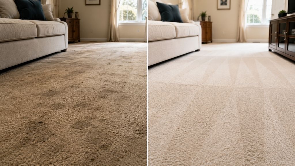 Before and after carpet cleaning results