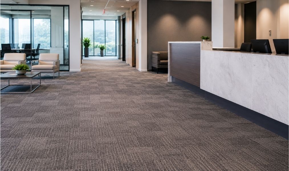 Clean commercial carpet flooring inside a professional office