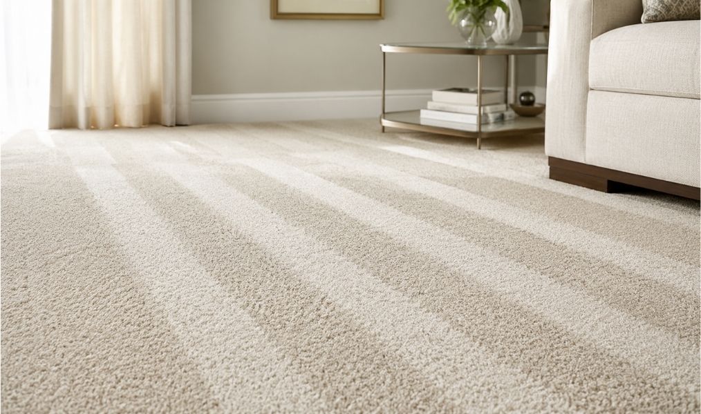 Freshly cleaned carpet lines from First Class Carpet Cleaning